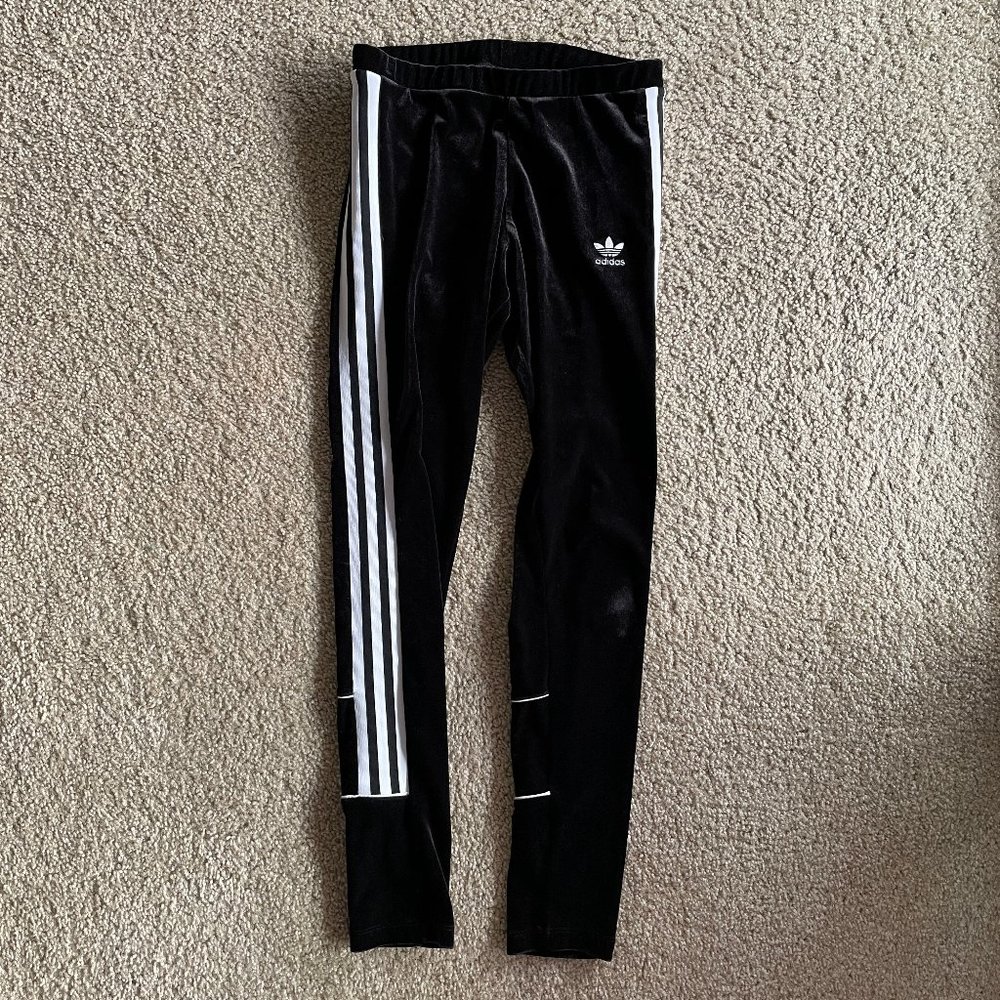 Adidas 3 Stripe Velour girls athletic pants